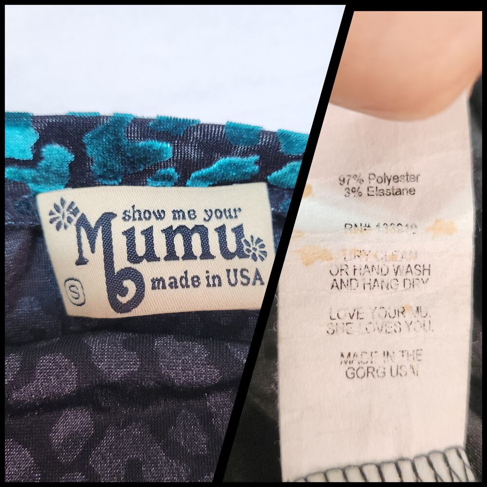 Vintage Show Me Your Mumu Teal Velvet Leopard Top Small Whimsigoth Metallic 90s - Picture 14 of 14